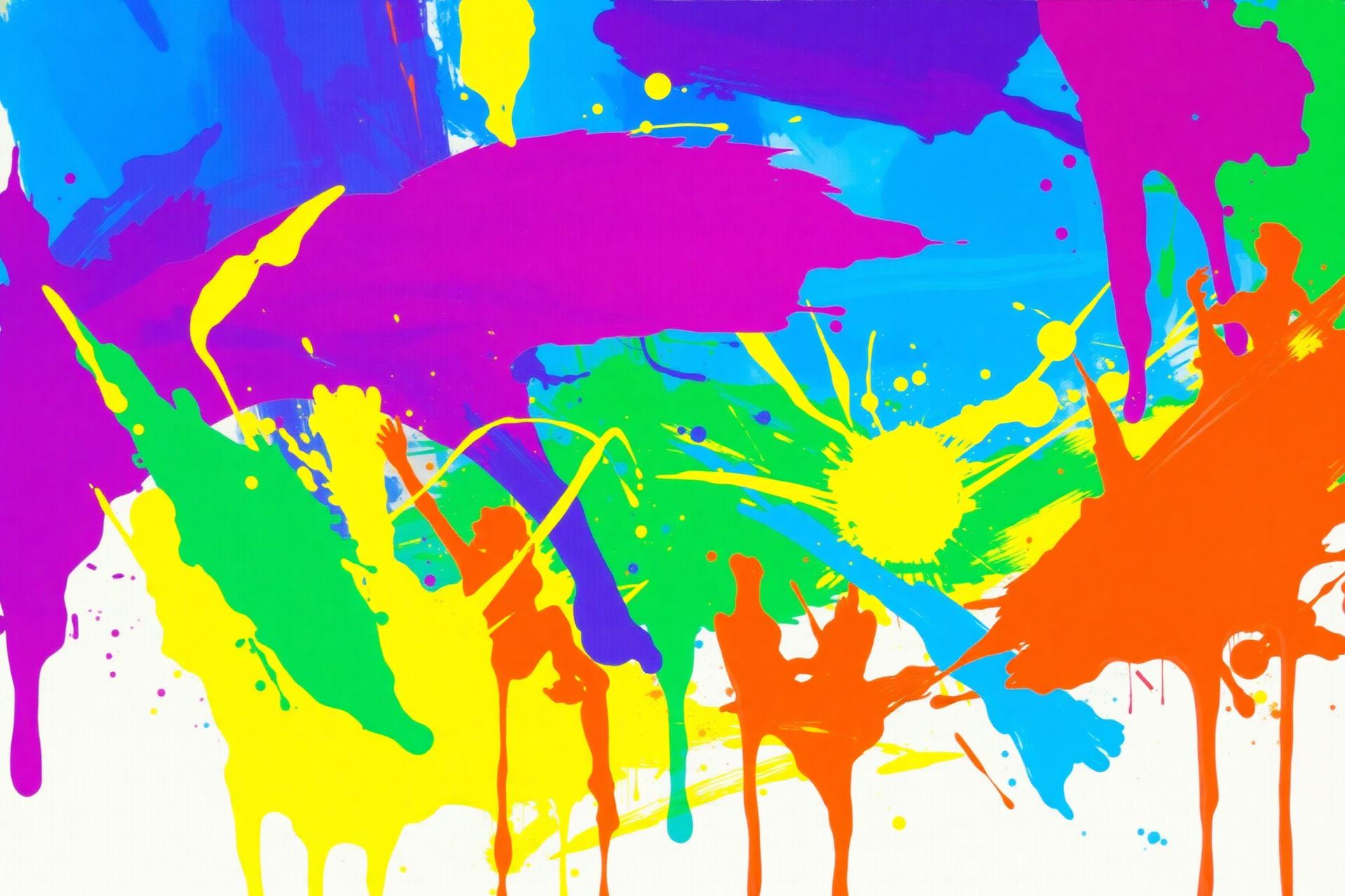 Vibrant paint splashes celebrating creativity and praise